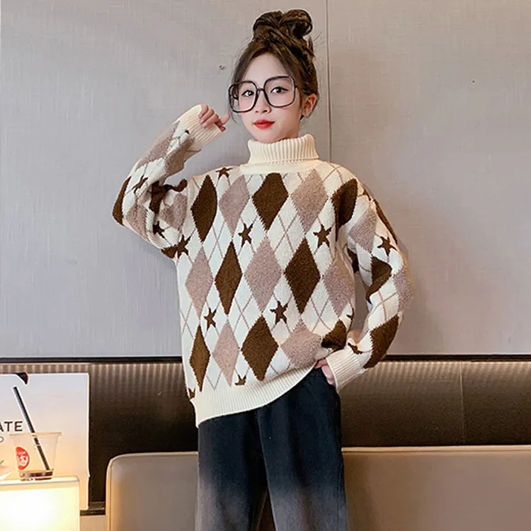 女童高领毛衣秋冬新款儿童女孩冬季加绒中大童加厚针织打底衫保暖