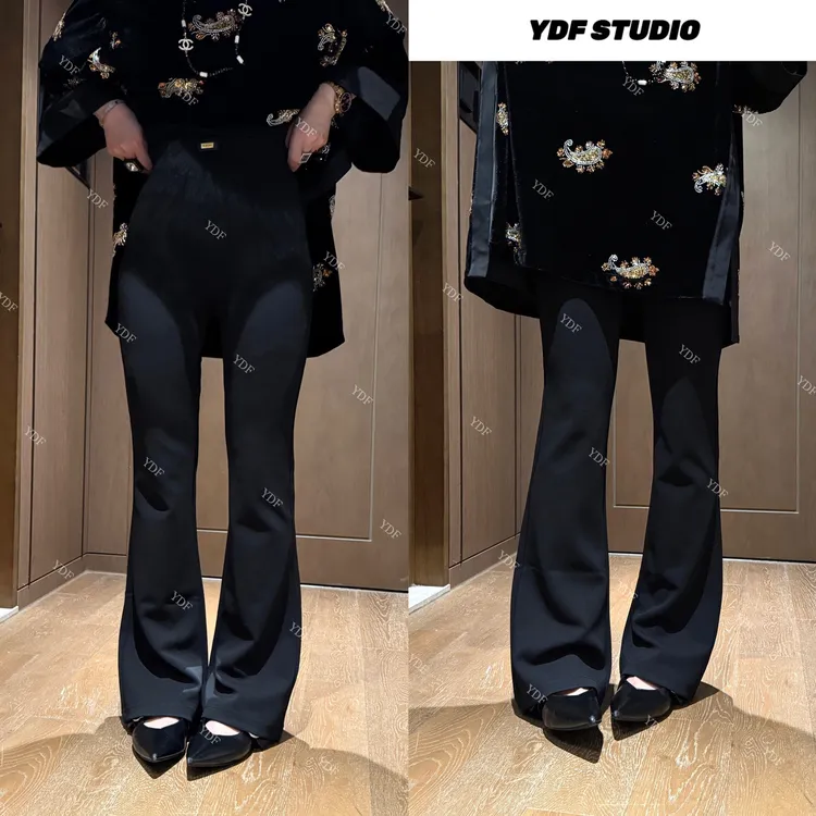 YDFSTUDIO小众【笔杆裤】欧货高品早秋高腰设计时尚微喇休闲裤