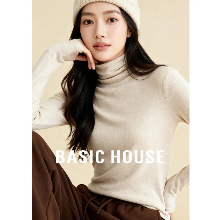 Basic House/百家好绵羊毛高领针织衫女秋冬叠穿修身打底衫配大衣