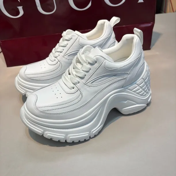 增高8cm 2025春新款真皮女鞋小个子厚底松糕鞋老爹鞋小白鞋休闲鞋