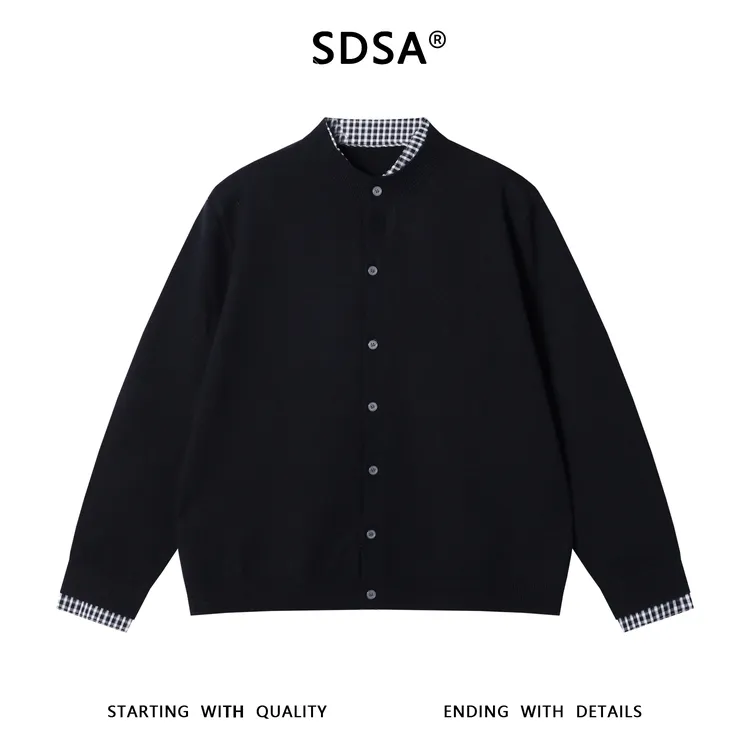 SDSA男士秋冬新款痞帅男装潮牌拼接假两件纽扣开衫针织衫百搭毛衣