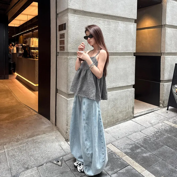 韩系小个子女夏季新款法式气质露背设计感宽松休闲背心吊带上衣潮