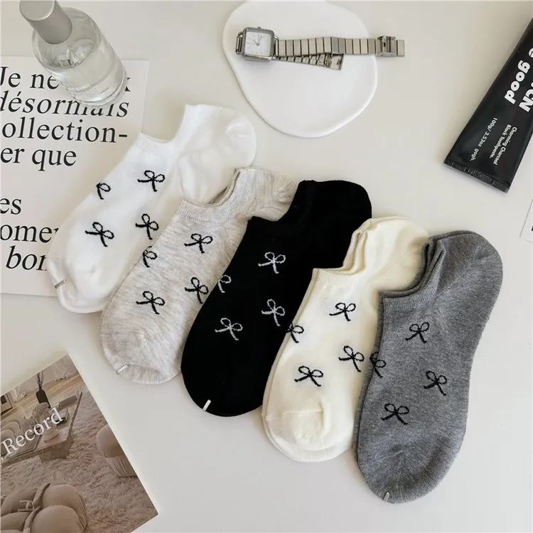 夏季薄款隐形袜子女短筒棉袜韩国东大门潮袜ins风蝴蝶结浅口船袜