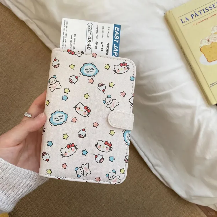 韩系可爱印花星星猫咪PU护照夹证件包ins多功能卡包出国旅行便携