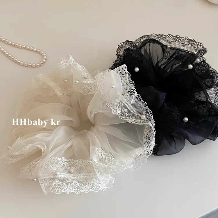 蕾丝网纱钉珠珍珠大肠圈发圈优雅头饰高级发饰花气质头绳皮筋