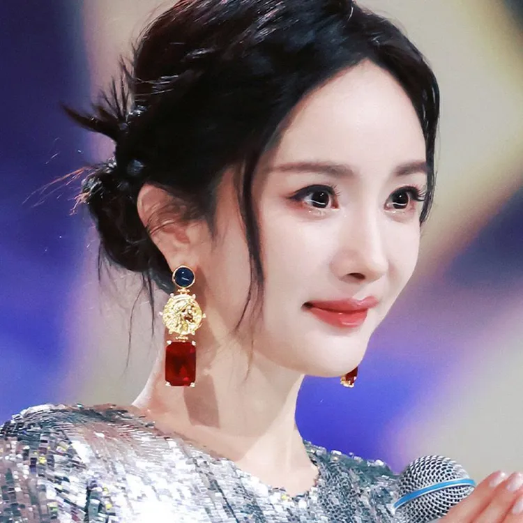 合金亚克力耳饰 杨幂同款古币红色耳坠爆款高级感中古风耳饰潮