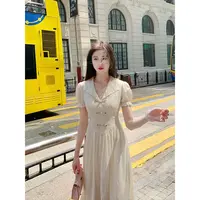凌茜【晚山茶】国风新中式温柔优气质雅浪漫时尚波浪边法式连衣裙