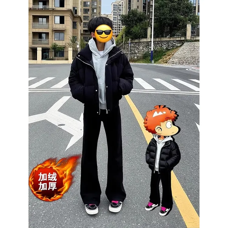 cleanfit黑色弯刀微喇裤子男款秋冬季加厚保暖美式显高显瘦牛仔裤