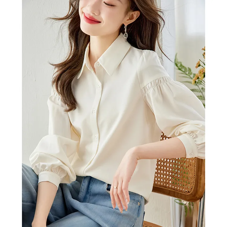 法式甜美雪纺衬衫女2025春秋装设计感小众泡泡袖别致上衣长袖衬衣