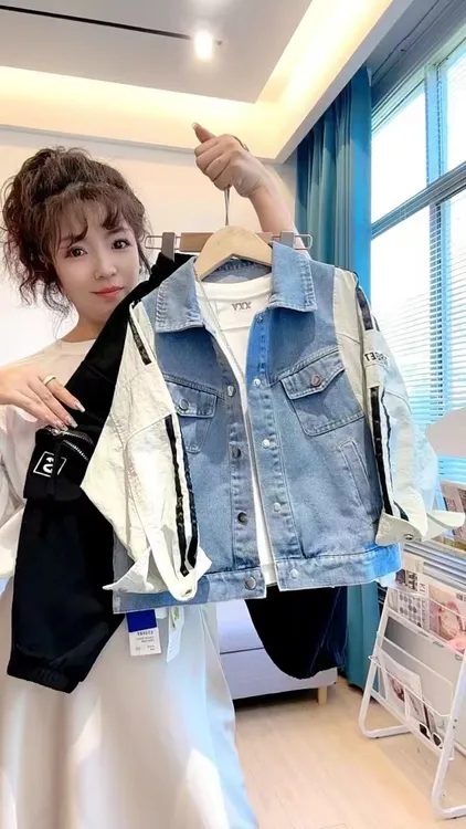 男女童牛仔外套春秋装2025新品韩版男童洋气拼接衣服秋季上衣秋款