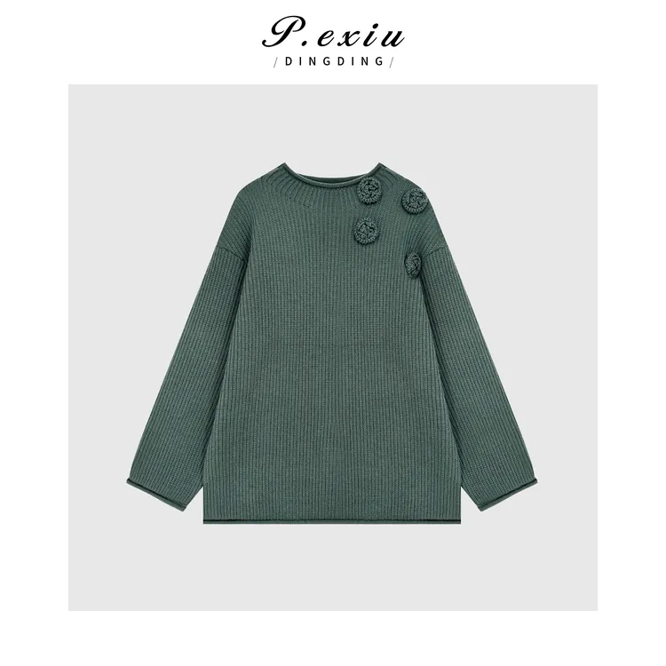 PanYiXiu/潘依绣丝光羊毛设计感重工立体花卉长袖针织衫 L2685