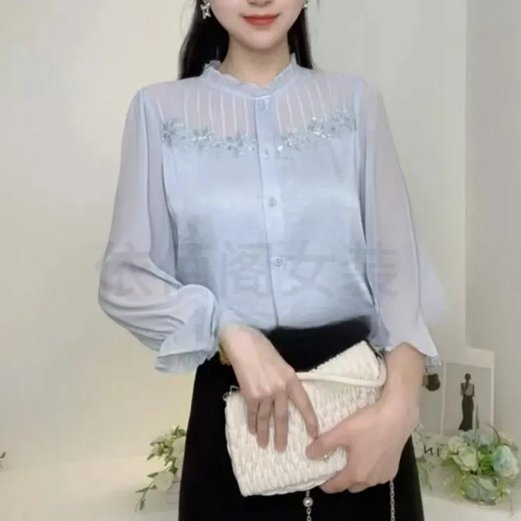 春夏季新款设计感重工花边珠片绣小衫女时尚百搭宽松显瘦开衫上衣