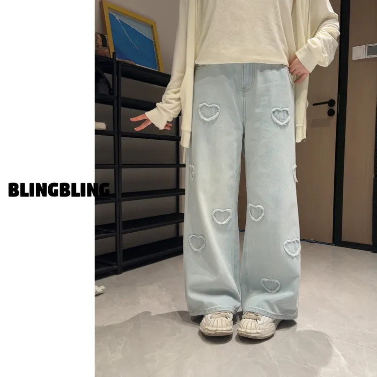 唐不灵微胖《爱心印记》大码显瘦牛仔裤秋季休闲高腰