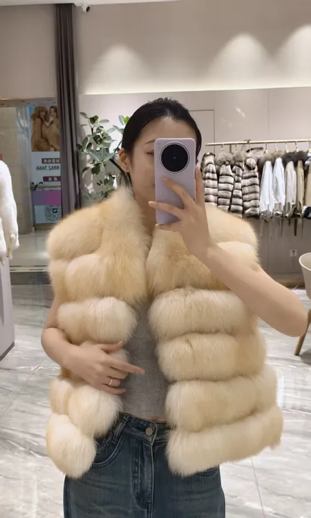 LOILYVETON女装皮草狐狸毛皮毛一体马甲（M码衣长58）#818