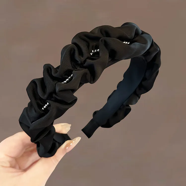 箍女款高颅顶压发气质发卡褶皱大头围高级感头包脸布艺圆脸头箍QX