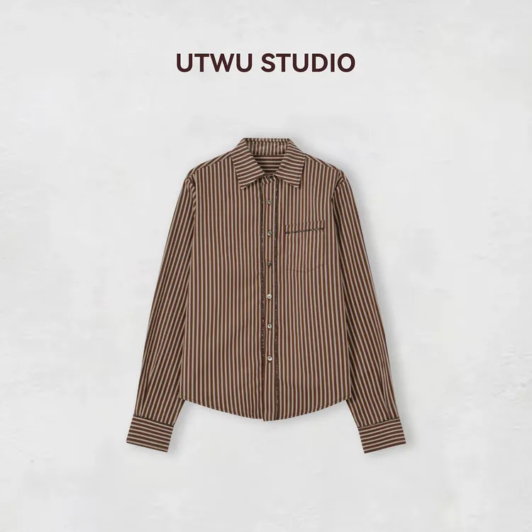 小敏「红条腔调」篙品质1oo棉定染钻边红条纹长袖衬衫UTAC1025