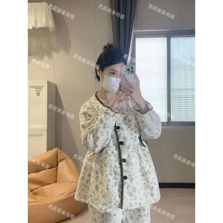 孕妇秋冬季空气棉月子服产妇产后哺乳喂奶睡衣纯棉保暖大码家居服