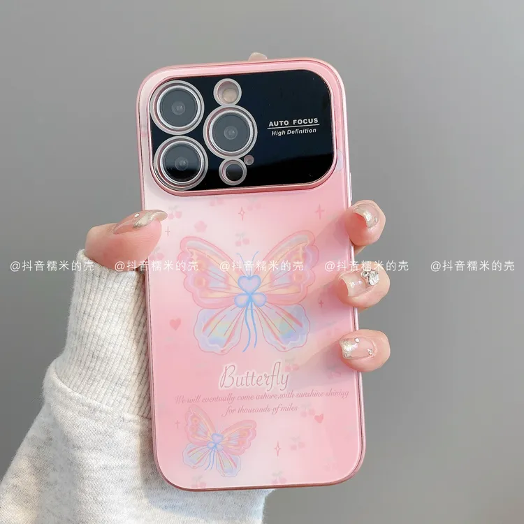 大视窗玻璃适用iPhone17promax苹果16手机壳15/14/13/12/11蝴蝶