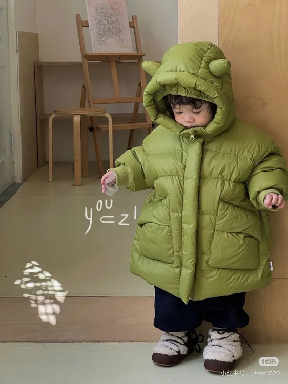 2025新款冬款右子中长款小恶魔羽绒绿色黑色厚连帽保暖加厚男女