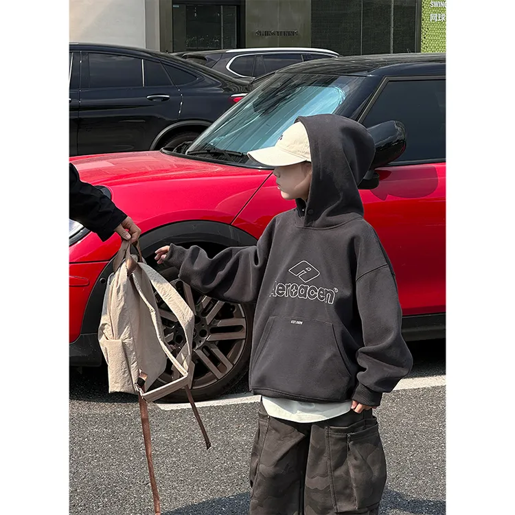 柒号童仓男童春秋外套韩版潮中大童长袖上衣2025新款儿童连帽卫衣