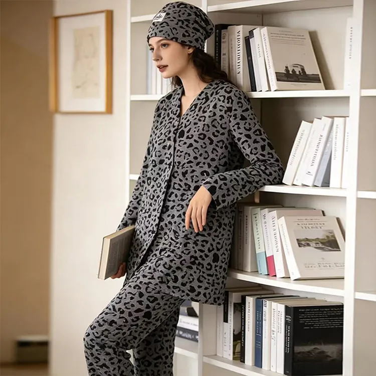 【带帽子-羊绒】带胸垫保暖月子服孕妇睡衣冬季加厚加绒产妇哺乳秋