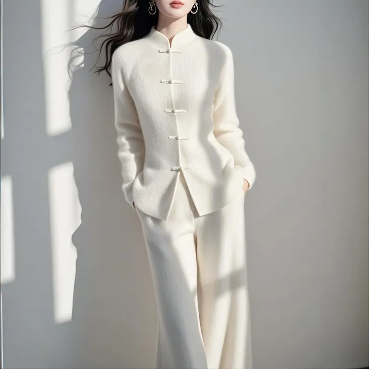 2025年春秋穿搭一整套高级感小香风新中式国风盘扣灰色小香风套装