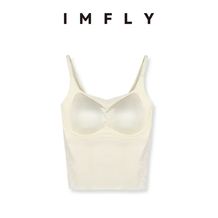 IMFLY金小金自制女装 美背DYM077简约纯色缎面蕾丝一体式吊带背心