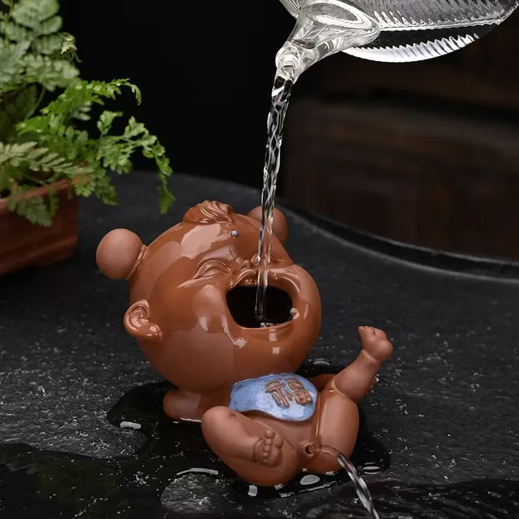 精品可养创意喷水尿童茶玩茶桌茶台茶盘装饰茶具配件