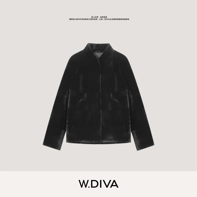 W.Diva【黎色】貂绒进口极奢轻复古小V领水貂皮草外套54C103081