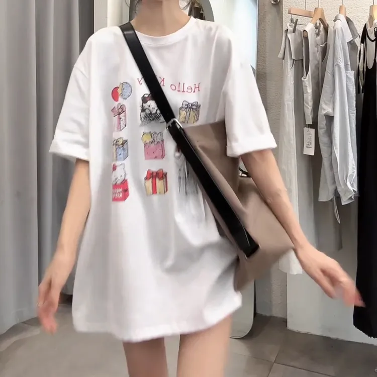 2025新款百搭韩系印花蝴蝶结短袖T恤LK2503347