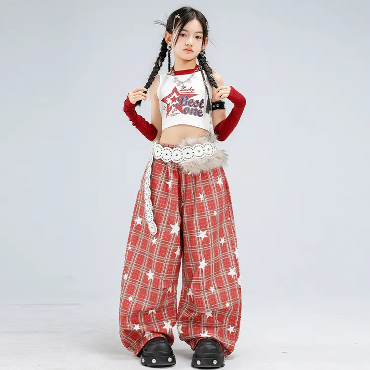 爵士舞女童服装儿童jazz套装潮流嘻哈风演出服甜美极简爵士舞服装