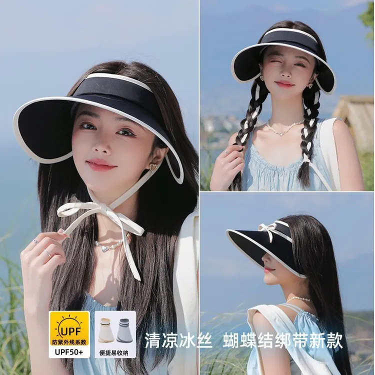 夏季防紫外线遮阳帽子女大檐空顶太阳帽百搭时尚蝴蝶结防晒帽8538