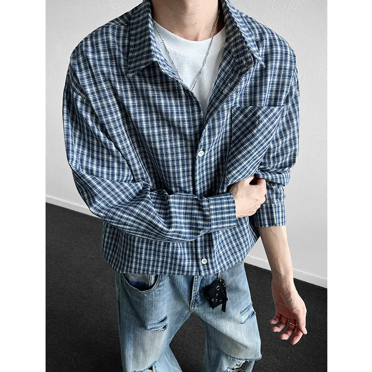 格子衬衫男长袖秋季潮流百搭痞帅少年感休闲衬衣复古简约宽松上衣