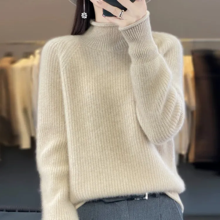 2025新款女秋冬半高领毛衣羊毛保暖加厚宽松针织衫内搭上衣打底衫