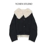 YCS【眠霜】冬季新款时尚法式复古宽松拼接大翻领外套WG2119ML