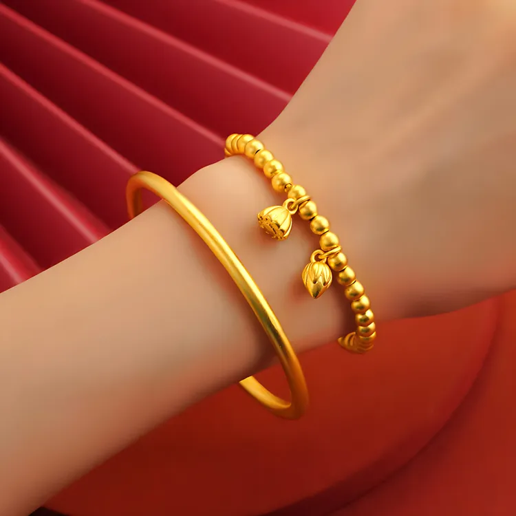 铜合金手镯  【新疆包邮】两世欢四叶三圈铃铛手镯五帝币葫芦手链