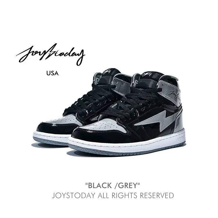国际时装周明星秀款 JOYSTODAY黑脚趾火焰灰闪电AJ1经典百搭板鞋