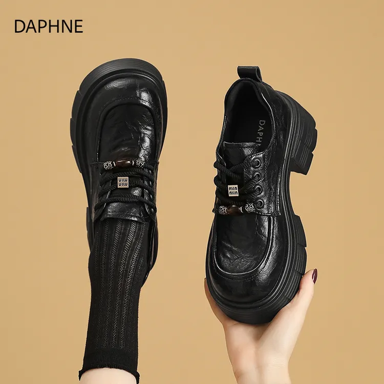 达芙妮低帮增高乐福鞋女2025秋季新款时尚百搭真皮单鞋女爆款女鞋