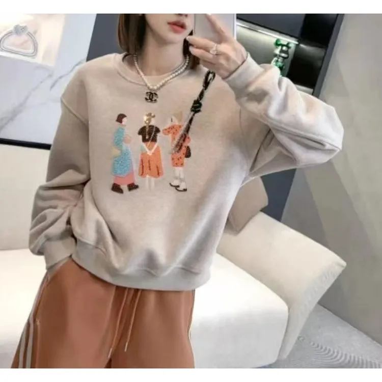 2025秋冬新款时尚加绒潮牌休闲圆领卫衣慵懒风绝美穿搭保暖女1166