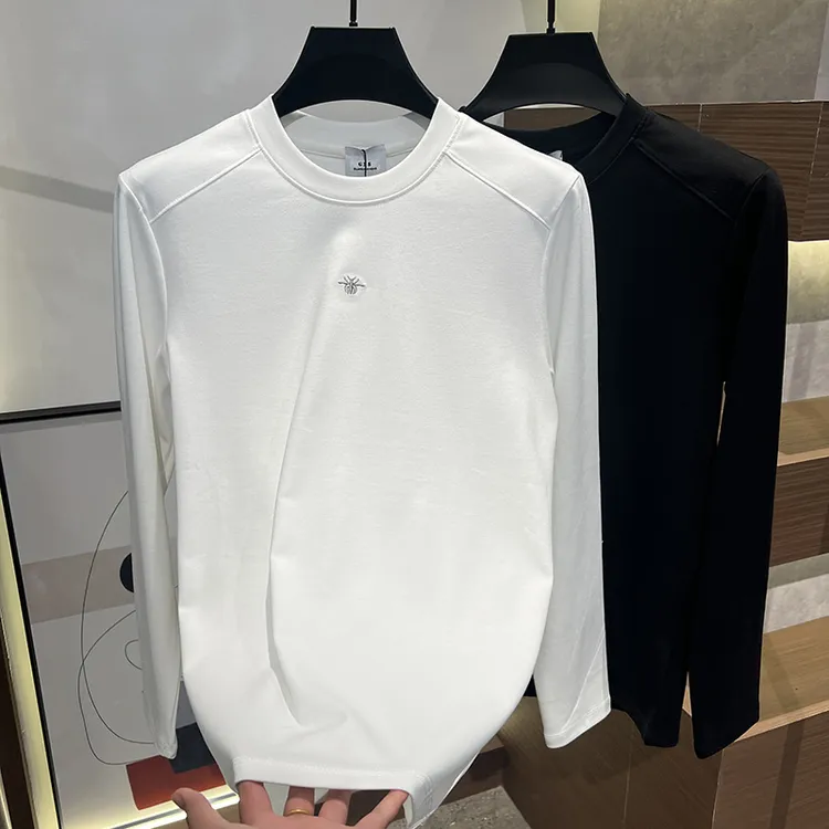 【小王爸爸】2025秋冬新款男士长袖纯色修身时尚百搭打底衫T恤高弹力