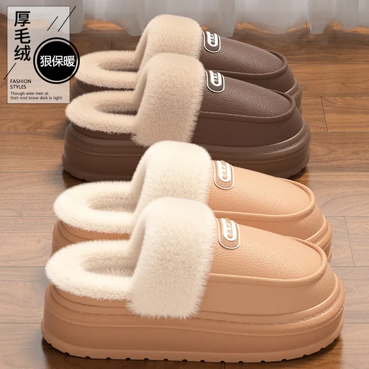 翔普棉鞋冬季2025女士居家外穿包跟加绒厚底防水防滑保暖月子鞋女