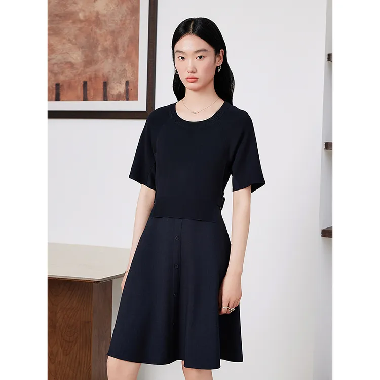 Goodland美地女装2025夏季新款假两件显瘦休闲连衣裙LC35305330