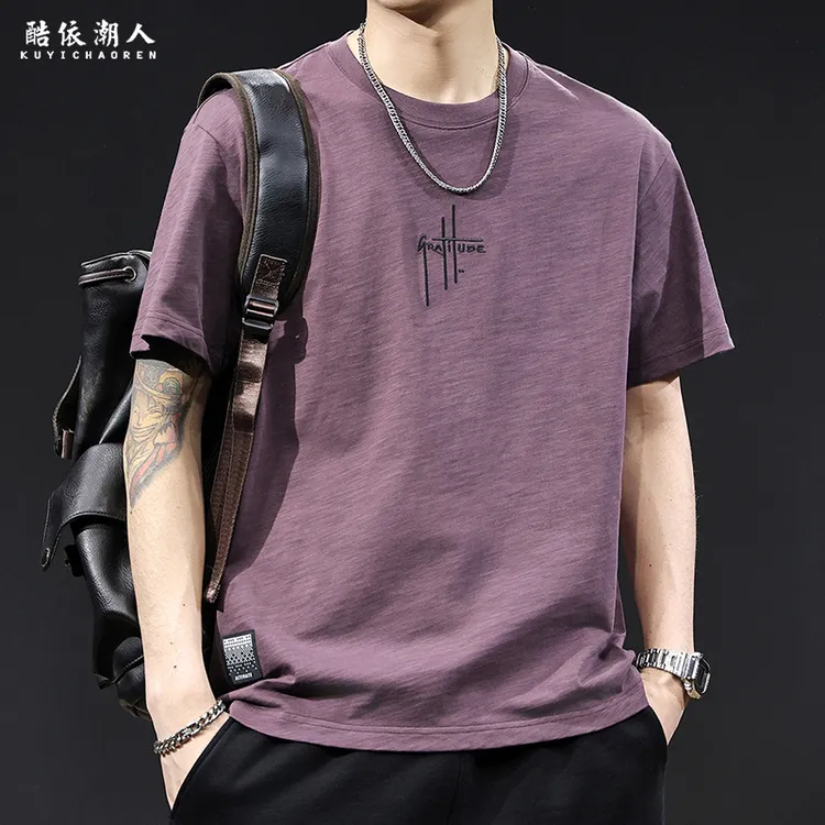 竹节棉短袖t恤男士夏季2025新款宽松大码高端衣服男款百搭体恤潮