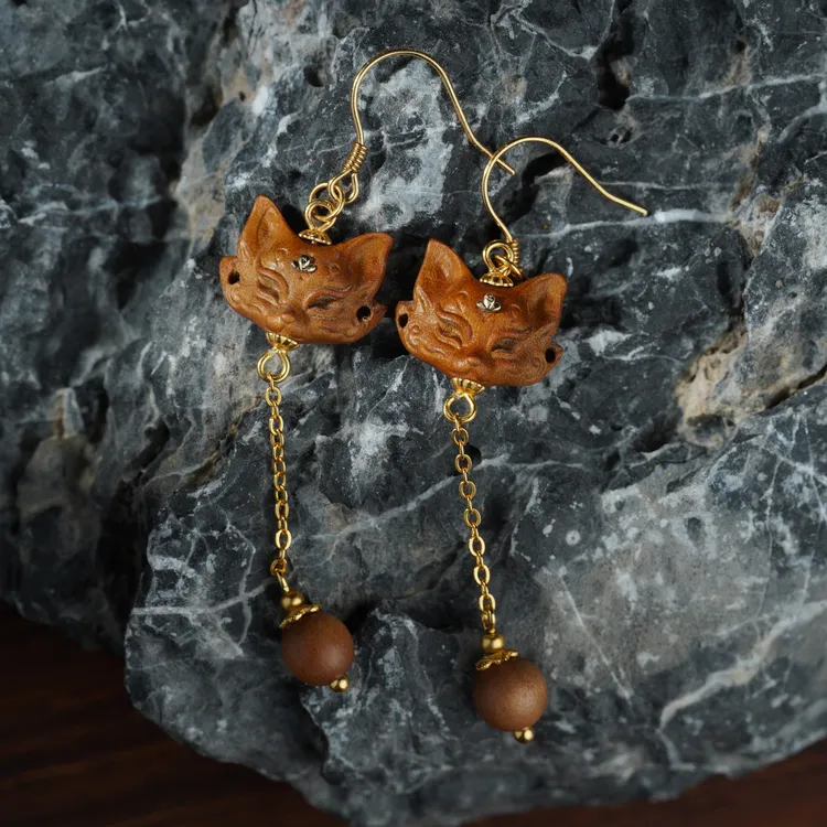 印度老山檀香凤九面具耳线耳环原创新中式文玩耳饰（多样性发其一）