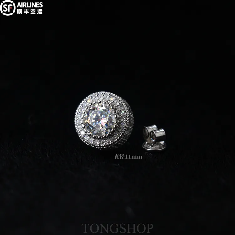 925银莫桑石耳饰 TONG 2克拉圆满天星满钻莫桑耳钉 小众个性手镶