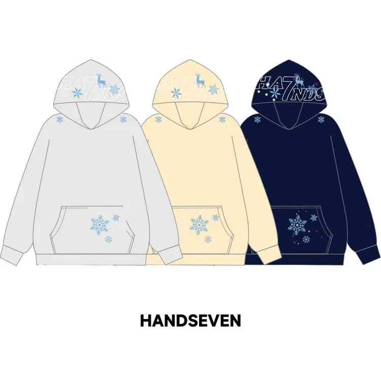HandSeven美式秋冬雪花字母刺绣连帽卫衣圣诞麋鹿卫衣百搭保暖