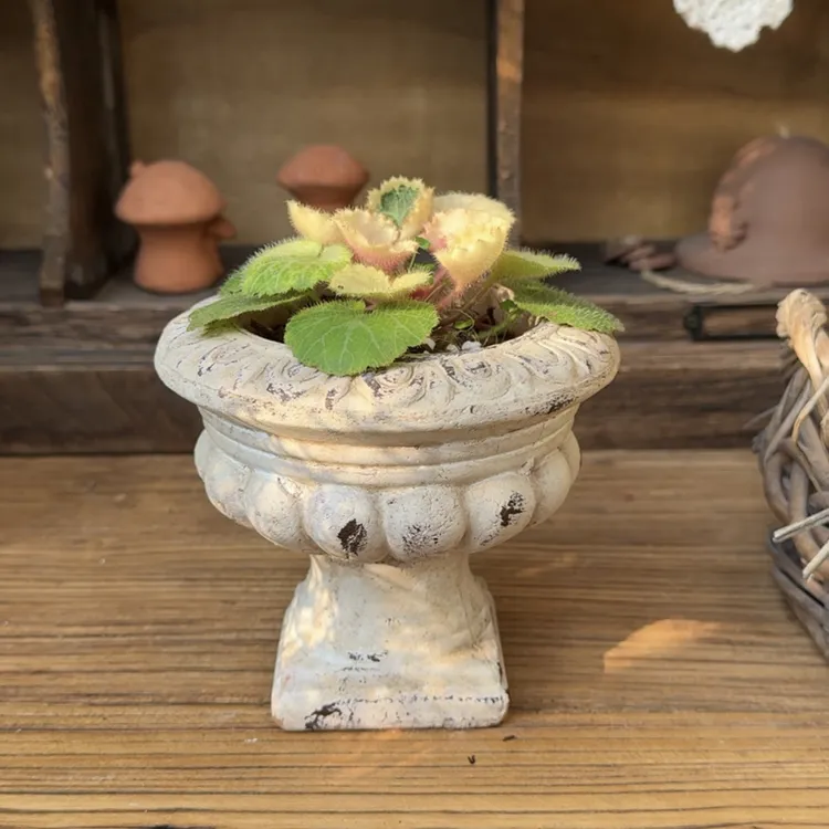 手工粗陶花盆红陶小奖杯复古花盆花园摆件