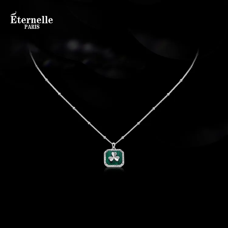 Eternelle 坠链均925银合成锆石 法国永恒三叶草项链轻奢高级感