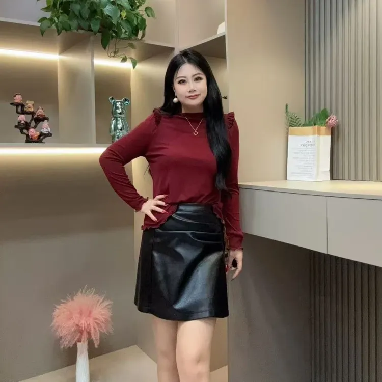 秋季打底衫-千 25730 时尚潮流木耳边设计显瘦胖MM大码女装新款