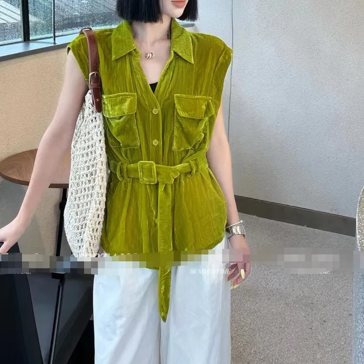 法式坎肩袖收腰显瘦短袖衬衫女夏季气质百搭上衣